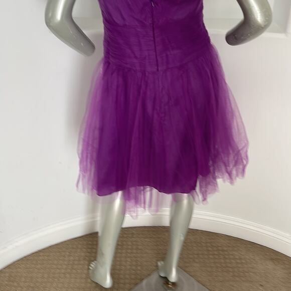 KATHY HILTON Raspberry Fit & Flare Mesh Dress Beads Embellished Shoulder Size 10 - Picture 10 of 14